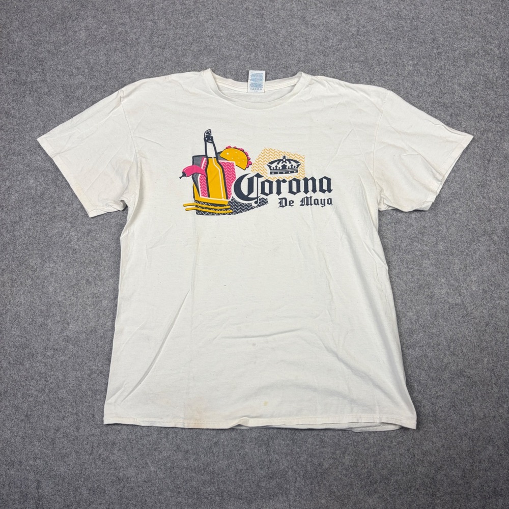 Corona De Mayo Beer Taco Graphic T-Shirt Mens Large White Delta Pro Weight